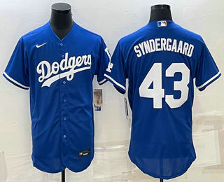 Mens Los Angeles Dodgers #43 Noah Syndergaard Blue Stitched MLB Flex Base Nike Jersey->->MLB Jersey